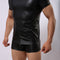 Playera de Cuero Mate PU Cuello Redondo Manga Corta para Presentaciones