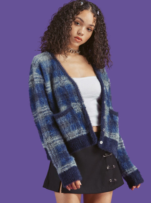 Cardigan de Terciopelo a Cuadros Vintage para Otoño e Invierno