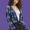 Cardigan de Terciopelo a Cuadros Vintage para Otoño e Invierno