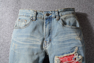 Pantalones Jeans Slim Fit con Pliegues y Bloques de Color para Hombre