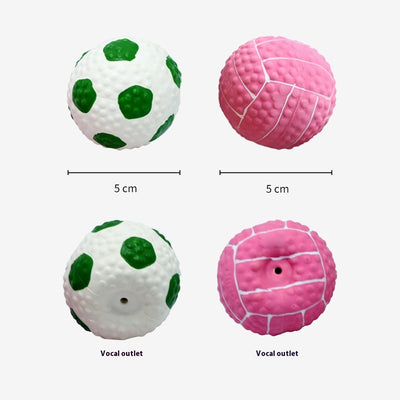 Pink latex pet toy shaped like a mini volleyball with white seams and a textured surface. - Image 3