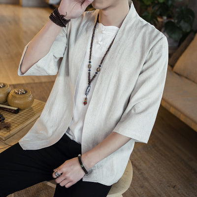 Camisa Cardigan Hanfu de Algodón y Lino - Estilo Asiático Manga 3/4 Hombre - Image 10