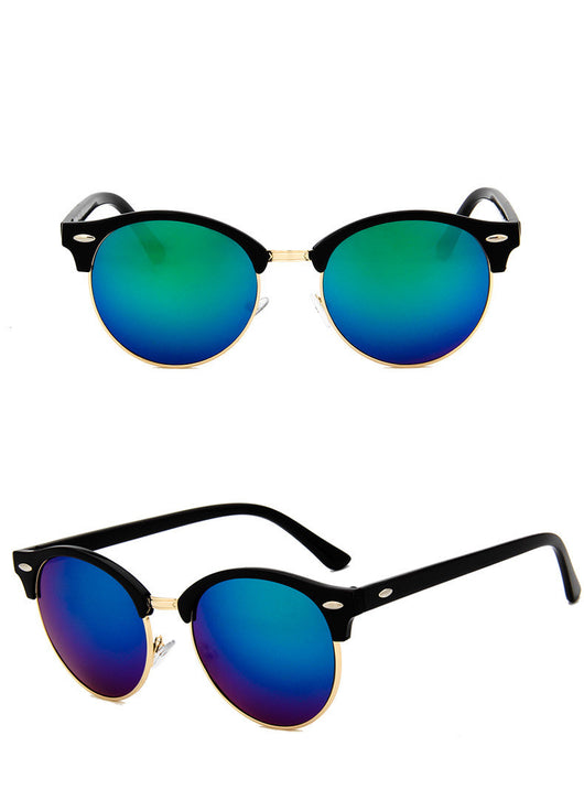 Retro clubmaster sunglasses with black frames, dark lenses, and gold-tone metal accents, shown from multiple angles. - Image 8