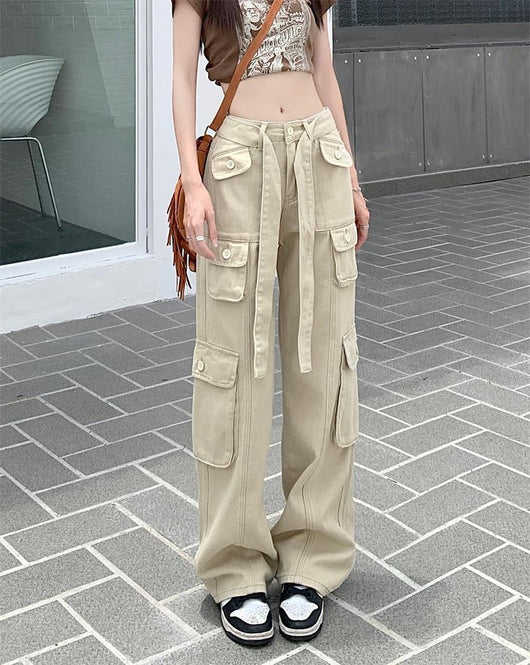 Pantalones Cargo Sueltos Vintage Americano con Múltiples Bolsillos y Detalles Desgastados - Image 24