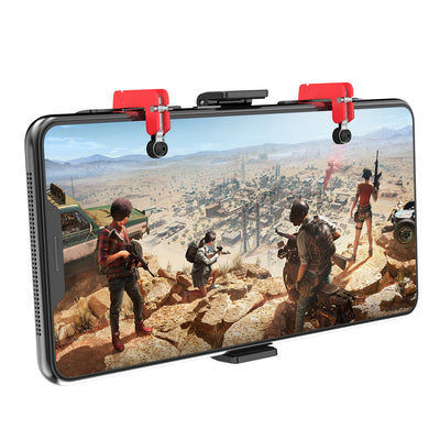 Black ipega mobile phone game controller with red trigger buttons attached to a smartphone playing a battle royale game. - Image 8