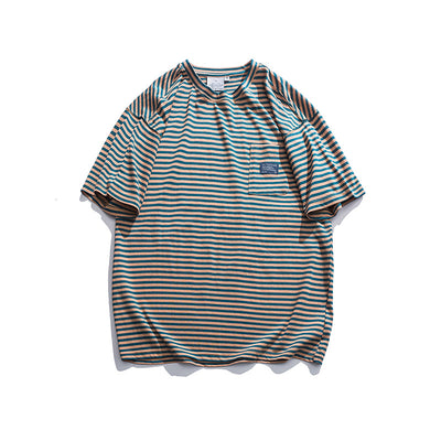 Camiseta Japonesa a Rayas con Manga Corta Suelta - Image 9