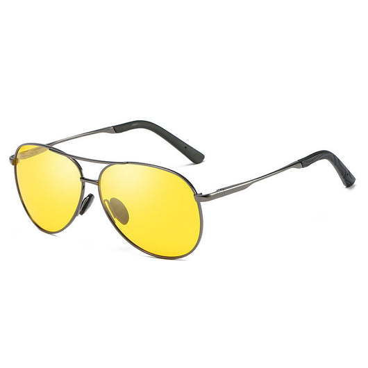 Black frame aviator sunglasses with yellow polarized lenses for day and night vision. - Image 5