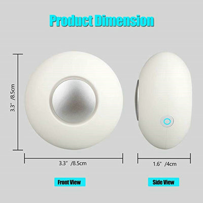 White mini ozone generator and air purifier with a round, compact design and a green indicator light. - Image 4