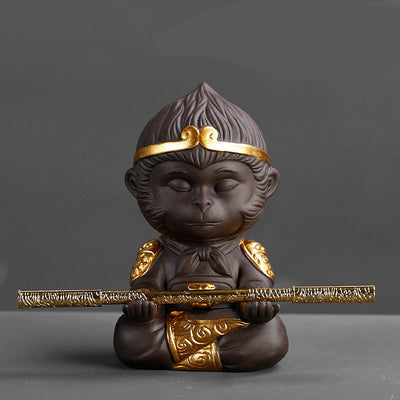 Juego de Té Kung Fu en Arcilla Púrpura con Estatua del Rey Mono - Decoración para Bandeja de Té - Image 25