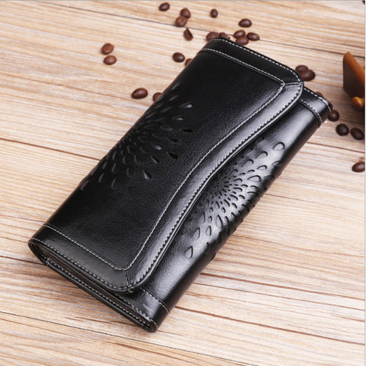 Billetera Larga de Cuero Retro para Mujer con Acabado Encerado - Image 8