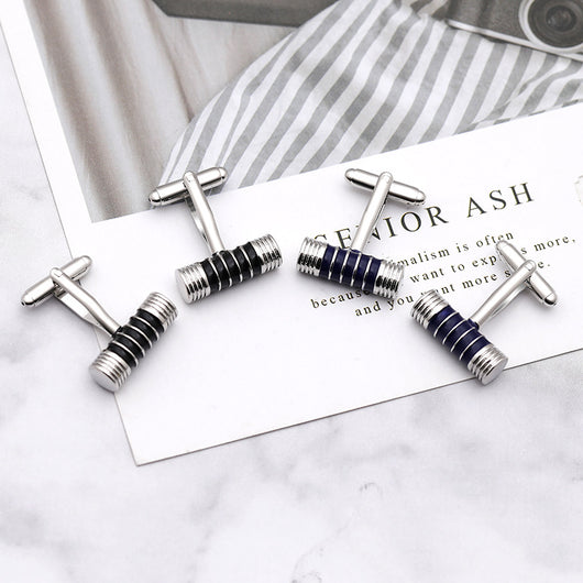 Gemelos Ejecutivos de Rayas Azul y Negro - Accesorios Premium