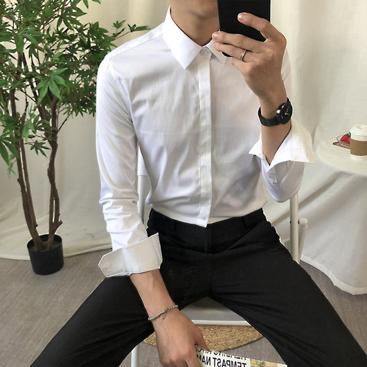 Camisa Manga Larga Slim Fit Color Sólido para Hombre - Image 11