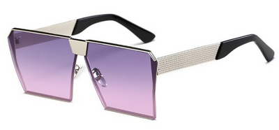 Silver-framed square polarized sunglasses with dark gray lenses and textured temples on a white background. - Image 16