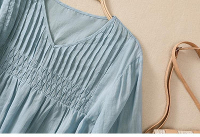 Blusa Suelta de Algodón y Lino con Cuello V - Image 29
