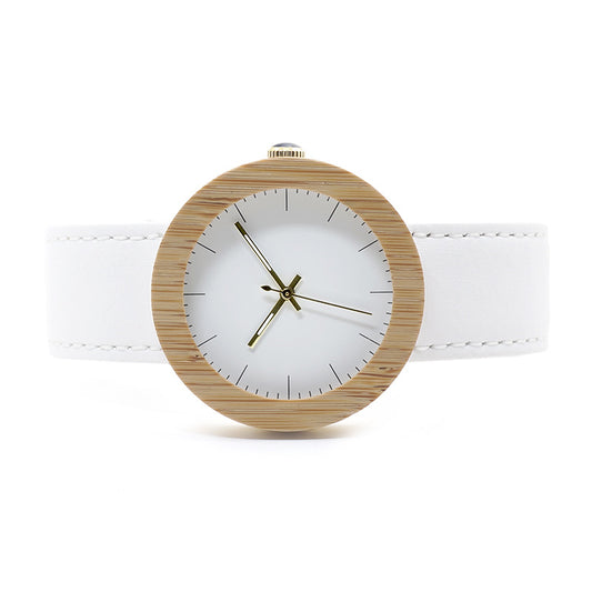 Reloj de Pulsera Elegante en Cuero y Bambú con Movimiento de Cuarzo - Image 2