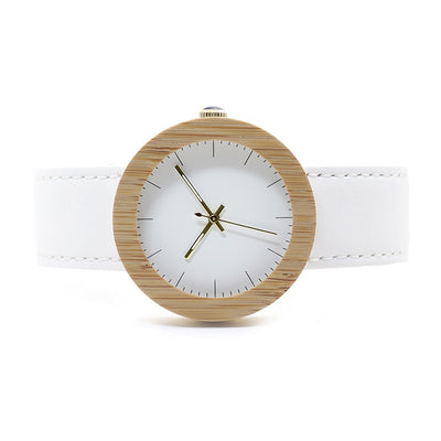 Reloj de Pulsera Elegante en Cuero y Bambú con Movimiento de Cuarzo - Image 2