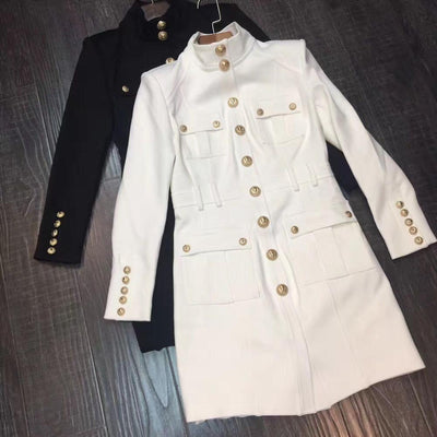 Vestido Largo de Botones con Manga Larga Realzador