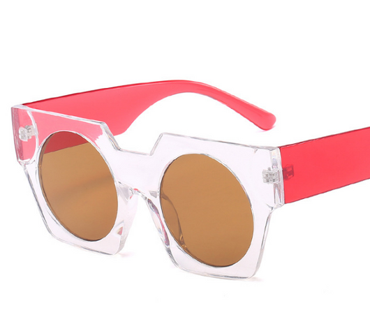 White geometric vintage big frame sunglasses with round purple gradient lenses, shown at an angle. - Image 6