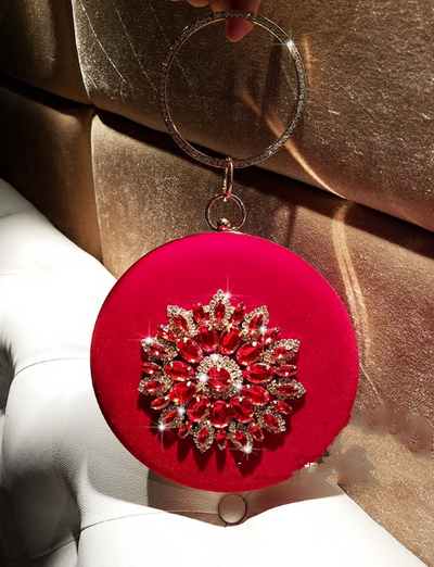 Cartera de Noche Velvet con Diamantes - Bolso Redondo Elegante para Fiestas - Image 3