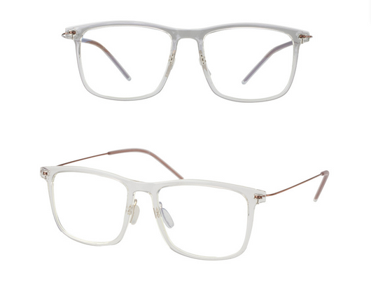 Two pairs of clear rectangular anti-blue light glasses with thin rose gold temples on a white background. - Image 7