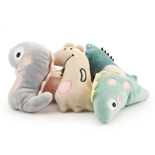 Set of 6 mini plush pet toys including a cat head, two dinosaurs, a strawberry, and two other animals. - Image 2