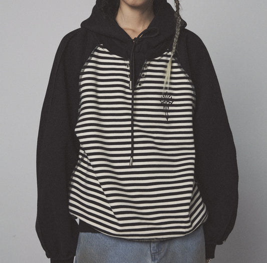 Sudadera con Capucha Falsa Dos Piezas Bordada Oversize