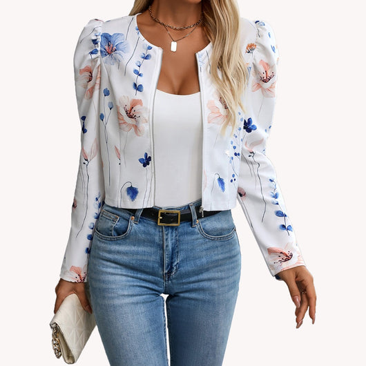 Chaqueta Larga Estampada con Mangas Gigot Elegante - Image 5