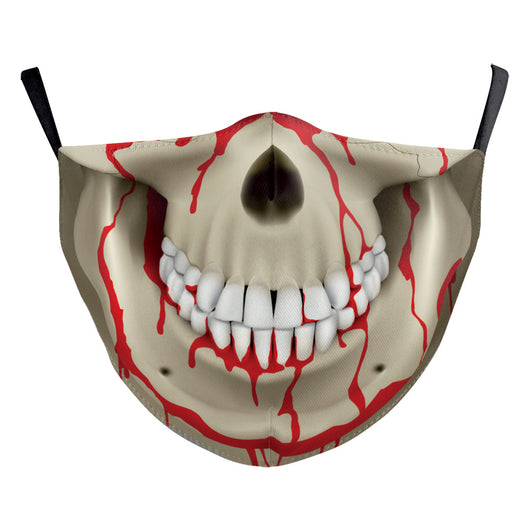 Digital printing dust mask with a funny ghost face and clown design, featuring a sugar skull pattern in red, yellow, and brown. - Image 16