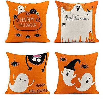 Funda de Almohada Fantasma Naranja Hallowen en Lino - Image 10