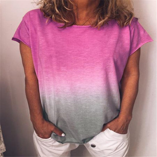 Playera de Color Sólido con Estampado Degradado Arcoíris - Image 7