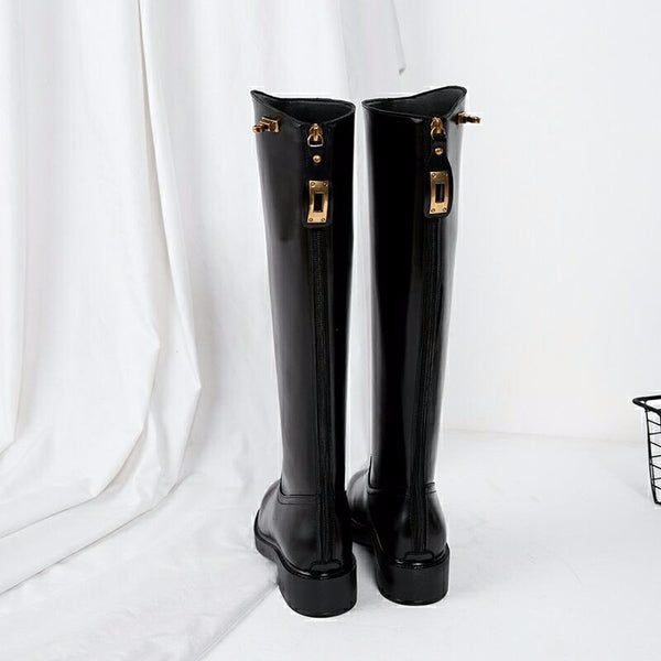 Botas Martin de Cuero con Tacón Grueso hasta la Rodilla