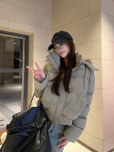 Chaqueta Corta Acolchada con Cuello de Pelaje para Mujer - Image 37