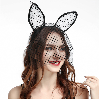 Diadema de Orejas de Gato con Velo de Encaje de Puntitos