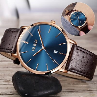Reloj de Lujo para Hombre con Correa de Cuero, Resistente al Agua