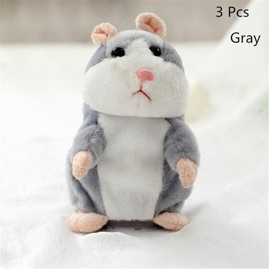 Brown and white plush talking hamster toy with pink nose and ears, standing upright on a white surface. - Image 11