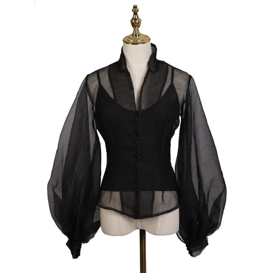 Blusa Sexy de Manga Vuelo Transparente