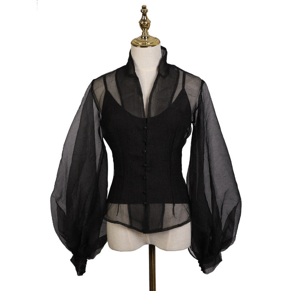 Blusa Sexy de Manga Vuelo Transparente
