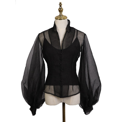 Blusa Sexy de Manga Vuelo Transparente