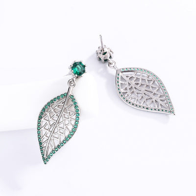 Aretes de Plata 925 con Diamantes Verdes Diseño Hoja - Image 2