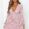 Blusa Escote V Manga Larga con Cintura Ajustable y Estampado Lunares