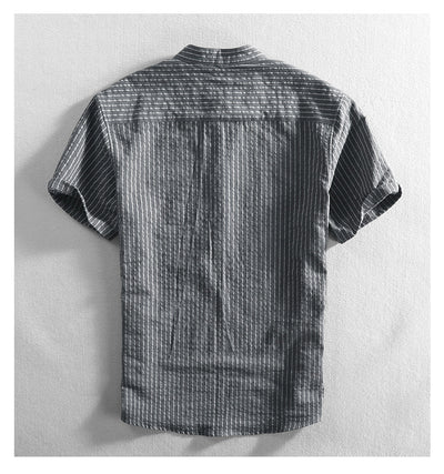 Camisa Casual Holgada de Manga Corta a Rayas para Hombre Talla Grande - Image 13