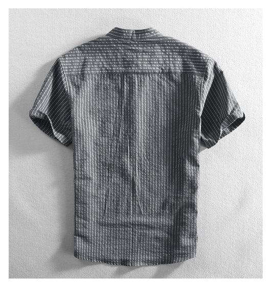 Camisa Casual Holgada de Manga Corta a Rayas para Hombre Talla Grande - Image 13