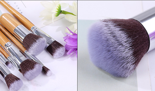 Set de 11 Brochas de Maquillaje con Mangos de Bambú y Bolsa de Lino - Image 2