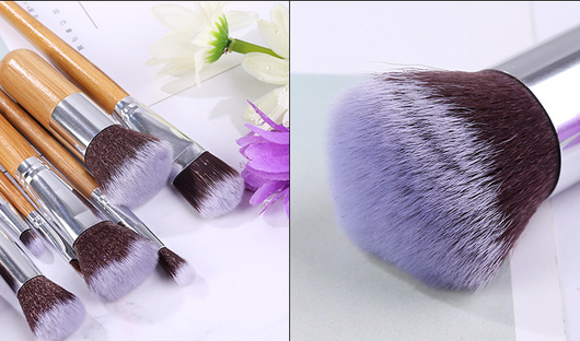 Set de 11 Brochas de Maquillaje con Mangos de Bambú y Bolsa de Lino - Image 2
