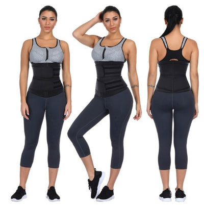 Bright blue neoprene sports slimming waist belt with black trim, a zipper, and two adjustable hook-and-loop straps. - Image 3