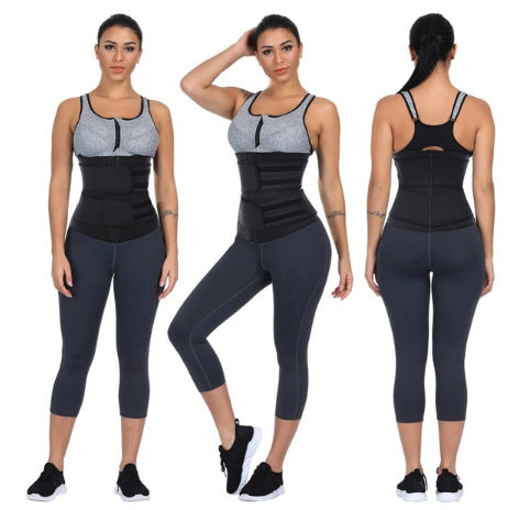 Bright blue neoprene sports slimming waist belt with black trim, a zipper, and two adjustable hook-and-loop straps. - Image 3