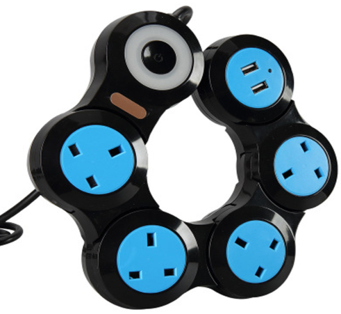 Regleta Giratoria de Pared 13A Estándar Británico con 3 Tomas USB
