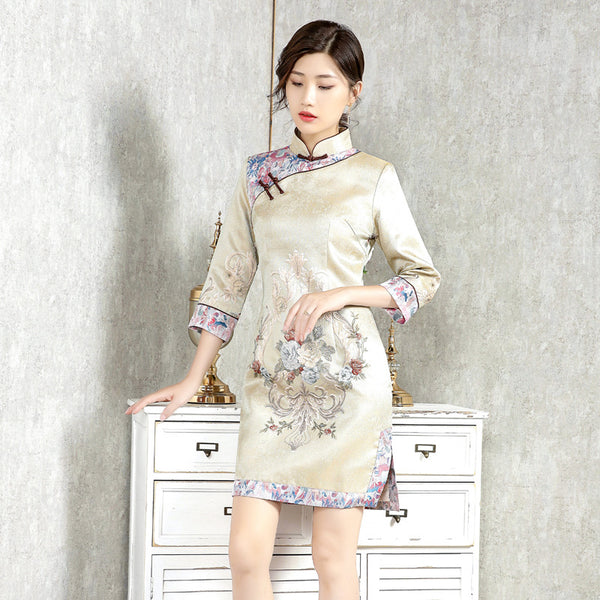 Vestido Retro Chino Bordado Primavera Otoño Estilo Joven