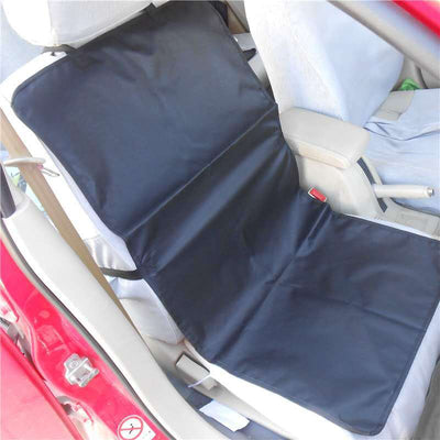Brown waterproof car pet seat cover installed in the back seat of a red car, protecting upholstery from pets. - Image 2