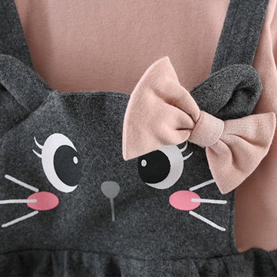 Vestido Bebé Manga Larga con Estampado de Gato con Moño - Image 5